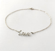 Load image into Gallery viewer, Love Anklet. Sterling Silver Cute Petite Tiny Word Ankle Bracelet. Personalized Delicate Feminine Jewelry Personalized Gift.
