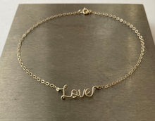 Load image into Gallery viewer, Love Anklet. Sterling Silver Cute Petite Tiny Word Ankle Bracelet. Personalized Delicate Feminine Jewelry Personalized Gift.
